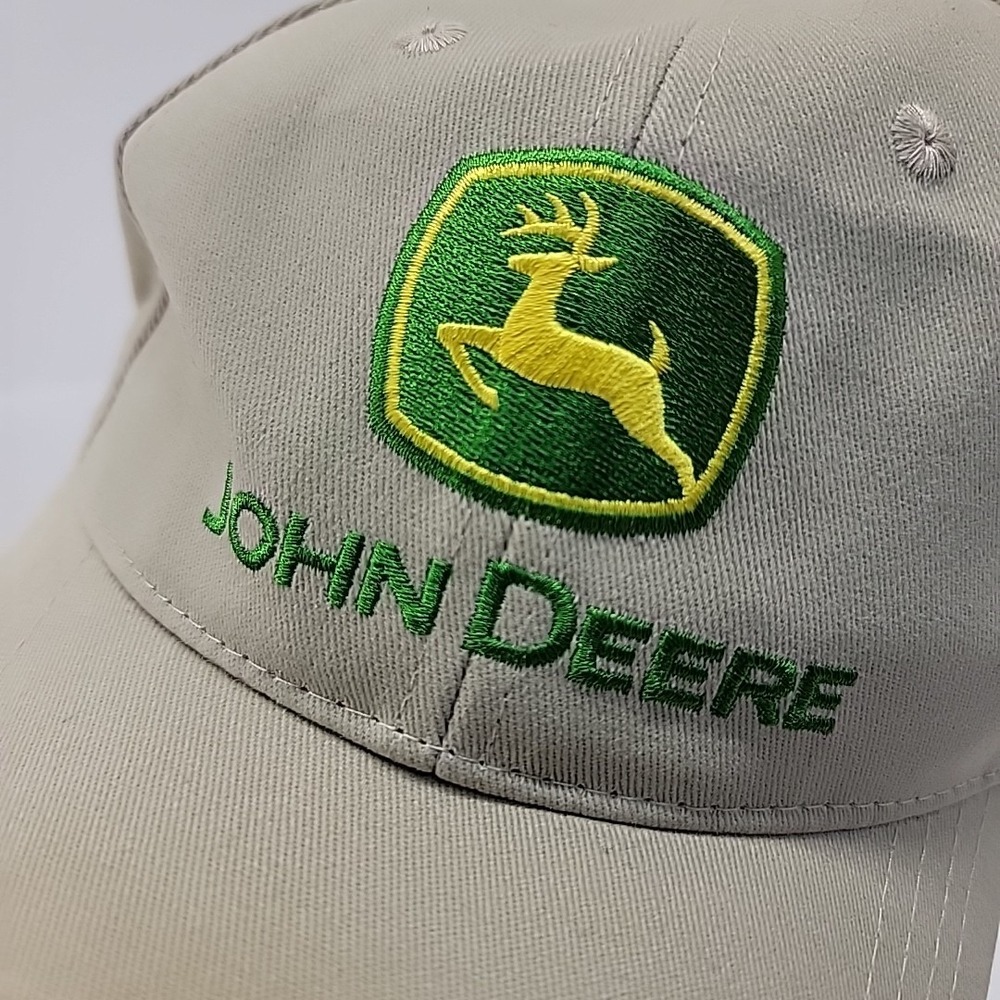 John Deere Classic Logo Hat Cap Adjustable Strap‎ Khaki Embroidered One Size